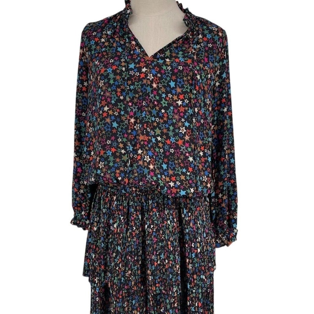 Current Air Women's M Blue Multicolor Stars Pleated Short Dress